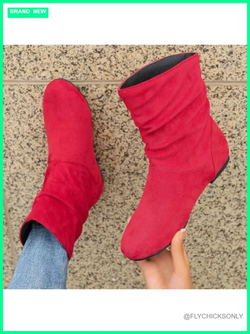 Faux Suede Flat Ankle Boots Slouch Pull-On Round Toe Fall Booties